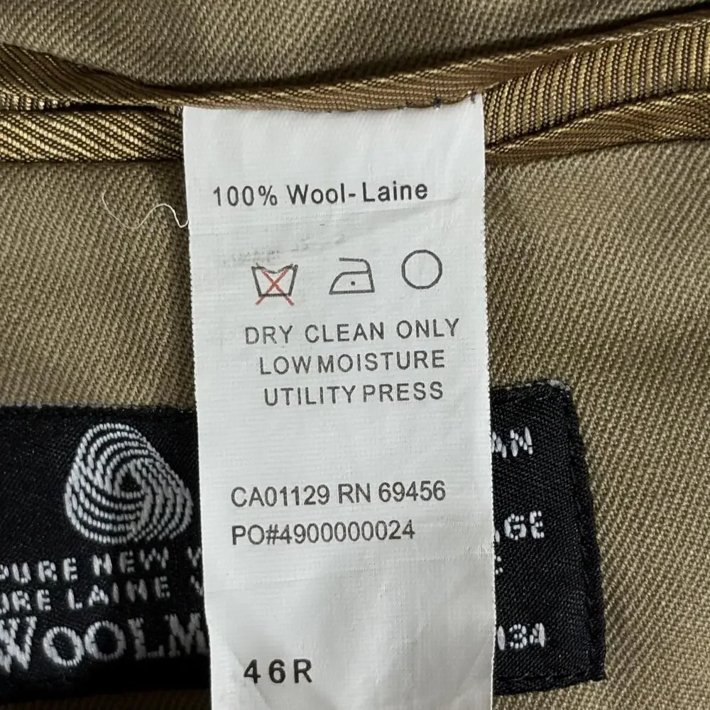 Sean John Blazer Mens 46R Tan Wool 3 Button Notch Lapel Double Vent Sport Coat